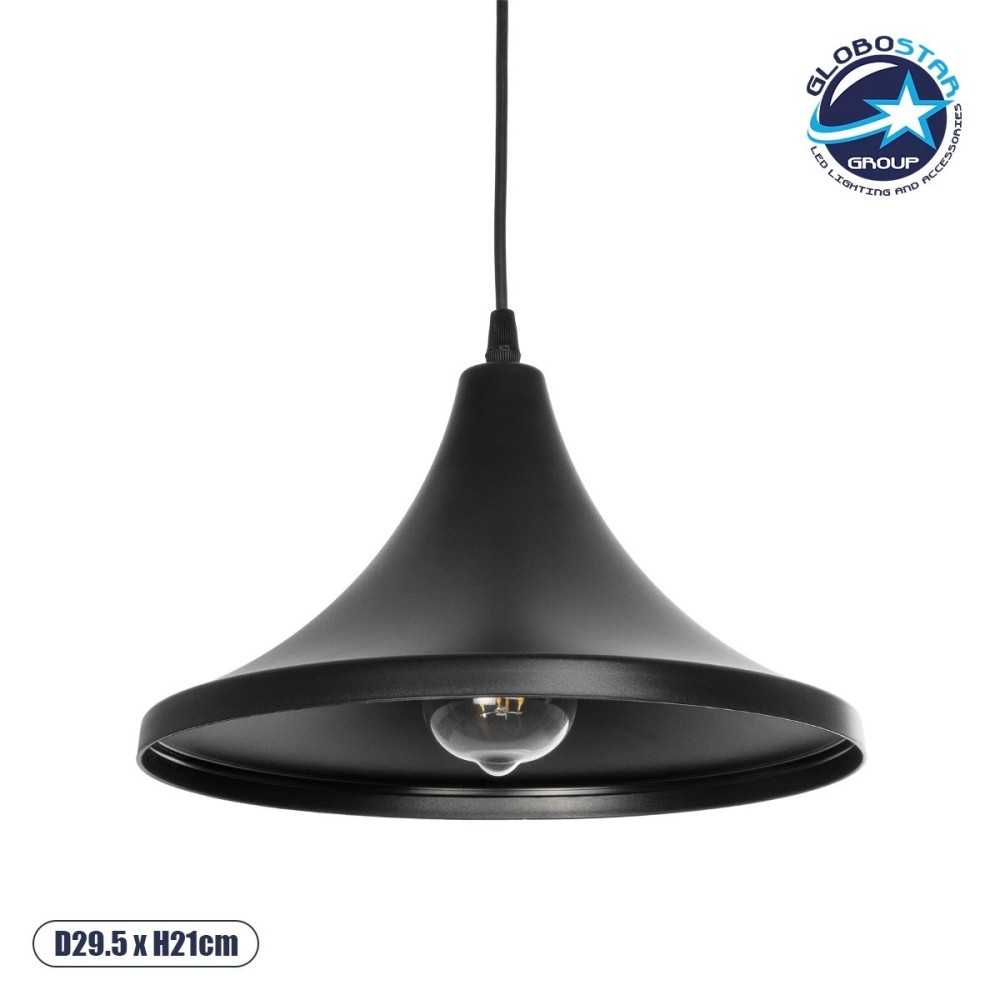 GLOBOSTAR® BELFRY 203-0078 Μοντέρνο Κρεμαστό Φωτιστικό Οροφής με Ντουί 1 x E27 AC 220-240V IP20 - Μαύρο - Μ29.5 x Π29.5 x Υ21cm